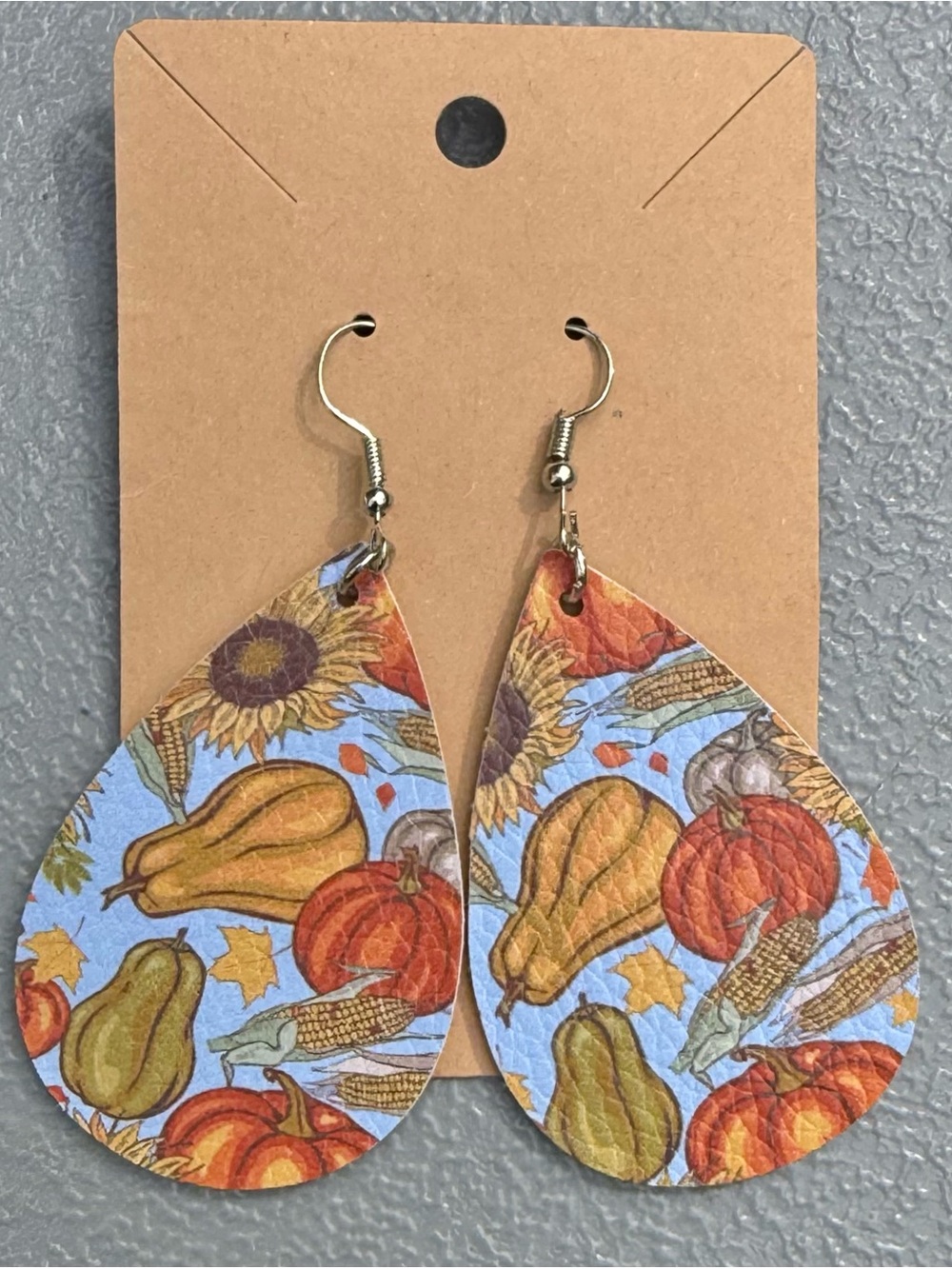 Faux Leather Dangle Earrings Fall Pumpkin and Gourds